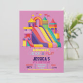 Bouncy Castle Verjaardagsfeest Jump Bounce Pink Gi Kaart (Staand voorkant)