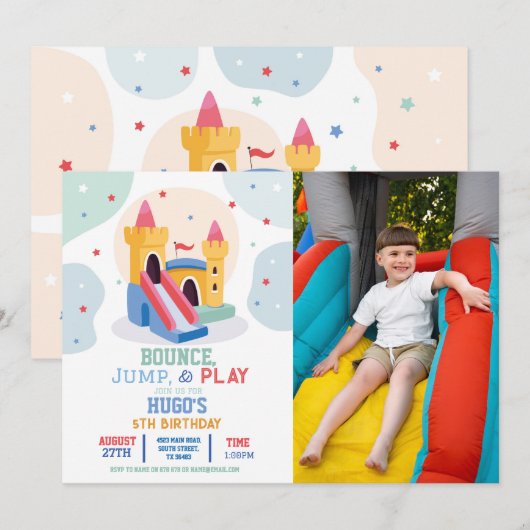 Bouncy Castle Verjaardagsfeestje Jump Bounce House Kaart (Voorkant / Achterkant)