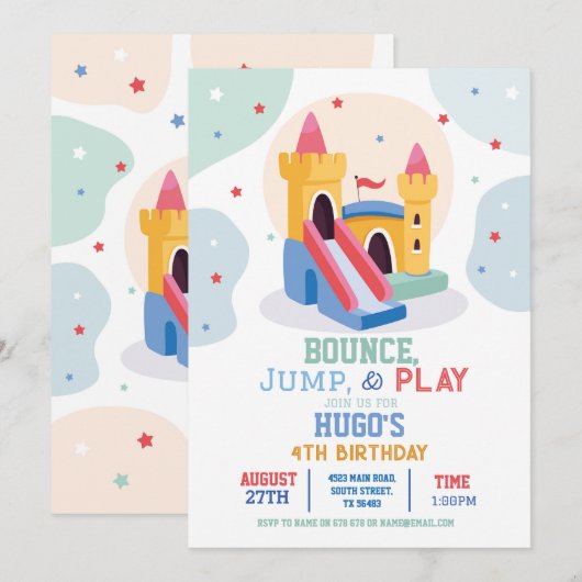 Bouncy Castle Verjaardagsfeestje Jump Bounce House Kaart (Voorkant / Achterkant)