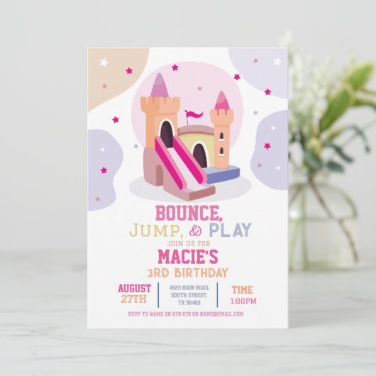 Bouncy Castle Verjaardagsfeestje Roze Bounce House Kaart (Staand voorkant)