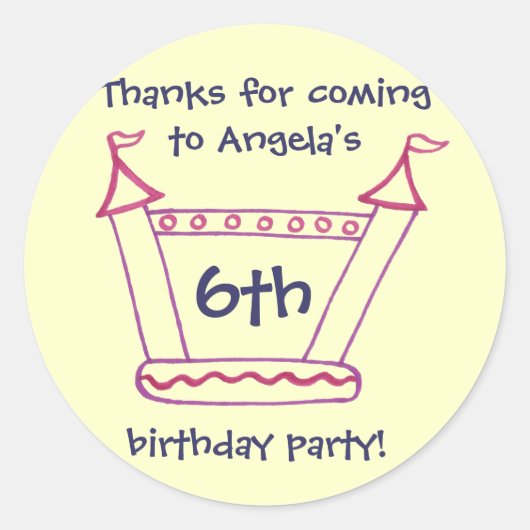 Bouncy House Meisjes Verjaardag Bedankt Ronde Sticker (Voorkant)