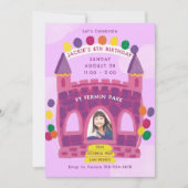 Bouncy House Paarse roze Kind's verjaardagsfeestje Kaart (Voorkant)