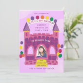 Bouncy House Paarse roze Kind's verjaardagsfeestje Kaart (Staand voorkant)