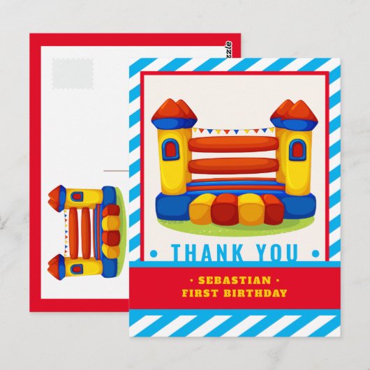 Bouncy house verjaarfeest bedankt je kaart (Voorkant / Achterkant)