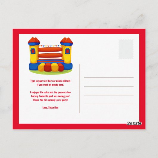 Bouncy house verjaarfeest bedankt je kaart (Achterkant)