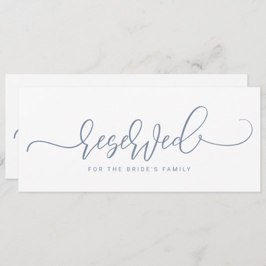 Bouncy Script Dusty Blue van het huwelijk Gereserv Kaart (Voorkant / Achterkant)