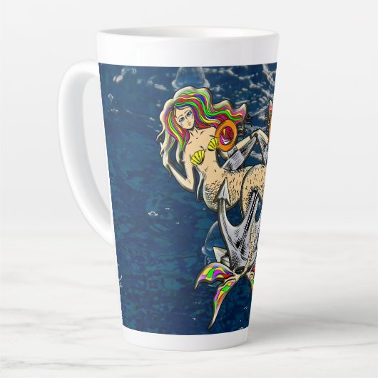 Bound Mermaids - Nautisch ontwerp voor oceaanliefh Latte Mok (Linkerhoek)