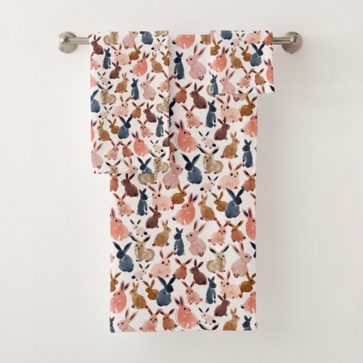 BOUNDLESS BUNNIES Cute Pastel Waterverf Rabbit Bad Handdoek (Insitu)