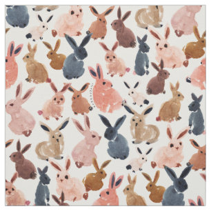 BOUNDLESS BUNNIES Cute Pastel Waterverf Rabbits Stof