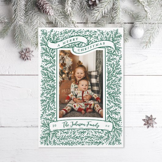 Bounful Branches Forest Green-kerstfoto Feestdagenkaart