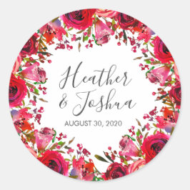 Bounful Roos Ruby Red Wedding Ronde Sticker