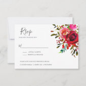 Bounful Roos Ruby Red Wedding RSVP Kaartje (Voorkant)