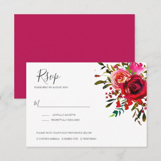 Bounful Roos Ruby Red Wedding RSVP Kaartje (Voorkant / Achterkant)