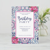 Bounganvillea en tegels Birthday Uitnodiging (Staand voorkant)