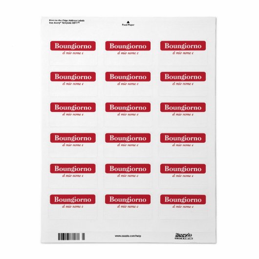 Boungiorno Mijn naam is...Labels Etiket (Full Sheet)