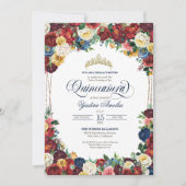 Bounitful Garden Royal Blue Floral Quinceanera Kaart (Voorkant)