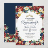 Bounitful Garden Royal Blue Floral Quinceanera Kaart (Voorkant / Achterkant)