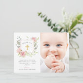 Bounke Rozen Elegant Pink Floral Baptisme Foto Bedankkaart (Staand voorkant)