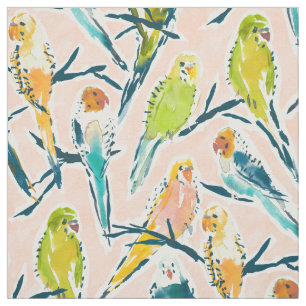 BOUNTIFUL BUDGIES Cute Peach Waterverf Parakeet Stof
