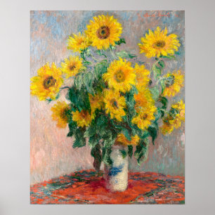 Bouqet van Claude Monet over zonnebloemen Poster
