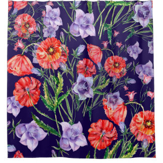 Bouquet blauwe klokbloem, roze klokbloem en pop douchegordijn