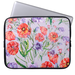Bouquet blauwe klokbloem, roze klokbloem en pop laptop sleeve