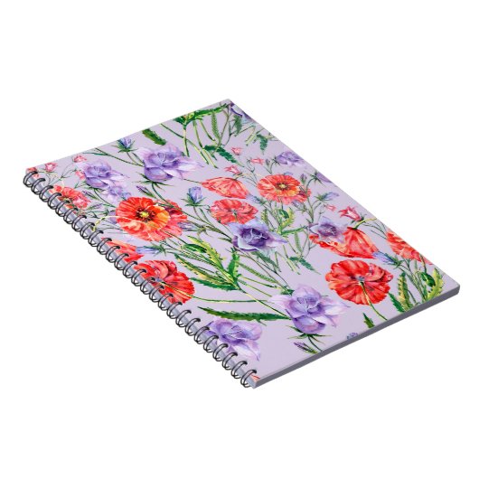 Bouquet blauwe klokbloem, roze klokbloem en pop notitieboek (Rechterzijde)