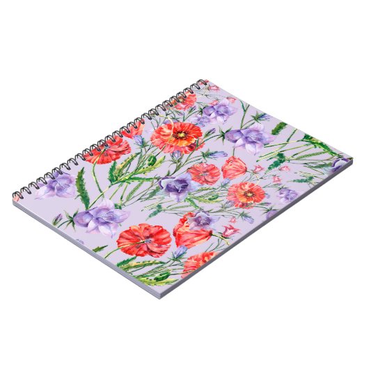 Bouquet blauwe klokbloem, roze klokbloem en pop notitieboek (Linkerzijde)