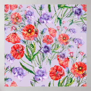 Bouquet blauwe klokbloem, roze klokbloem en pop poster