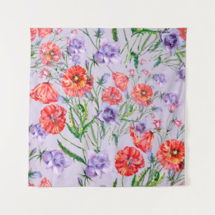 Bouquet blauwe klokbloem, roze klokbloem en pop wandkleed