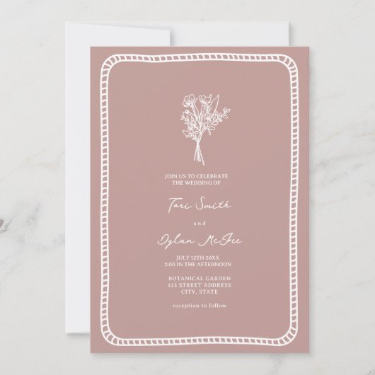 Bouquet Border Blush Roze bruiloft Kaart (Voorkant)