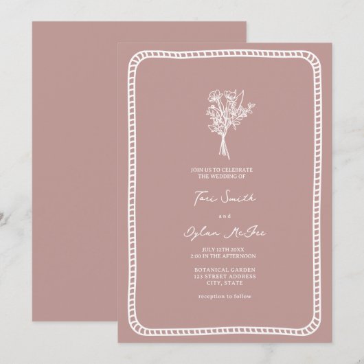 Bouquet Border Blush Roze bruiloft Kaart (Voorkant / Achterkant)