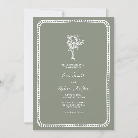 Bouquet Border Blush Sage Green Wedding Kaart (Voorkant)