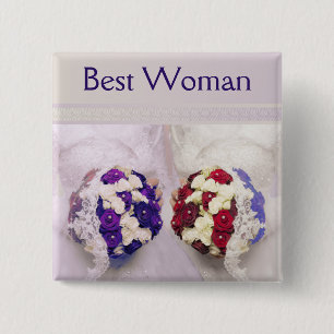 Bouquet Brides Best Woman Badge for a Gay Wedding Vierkante Button 5,1 Cm