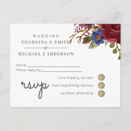 Bouquet Burgundy Blue Pink WEDDING RSVP Uitnodiging Briefkaart