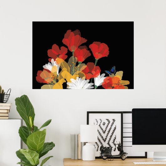 Bouquet de Fluers et Noir Poster (Thuiskantoor)