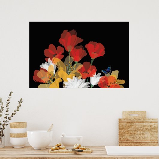 Bouquet de Fluers et Noir Poster (Keuken)