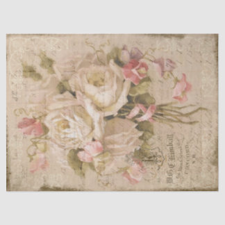 Bouquet de Rozen White Roses on Ledger Decoupage Tissuepapier