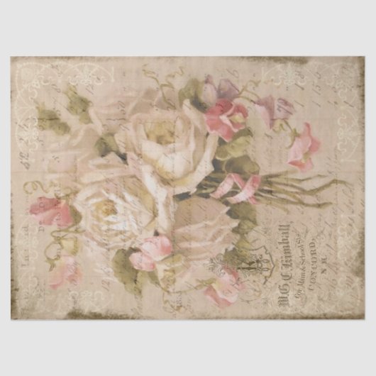 Bouquet de Rozen White Roses on Ledger Decoupage Tissuepapier (Voorkant)