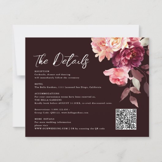 Bouquet Floral Burgundy QR code Details Wedding (Voorkant)
