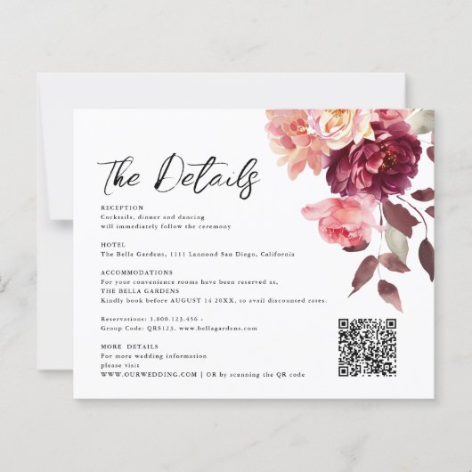 Bouquet Floral Burgundy QR code Details Wedding (Voorkant)