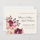 Bouquet Floral Burgundy Wedding Save the Date (Voorkant)