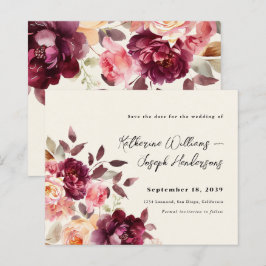 Bouquet Floral Burgundy Wedding Save the Date