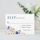 Bouquet Floral | R S V P Reply Card Navy RSVP Kaartje (Staand voorkant)