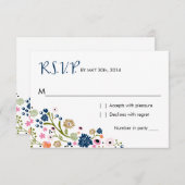 Bouquet Floral | R S V P Reply Card Navy RSVP Kaartje (Voorkant / Achterkant)