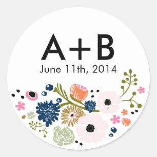  Bouquet Floral Wedding Circle Sticker Navy