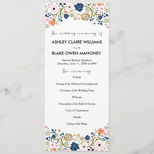Bouquet Floral Wedding Programme | marine Programmakaart (Voorkant)