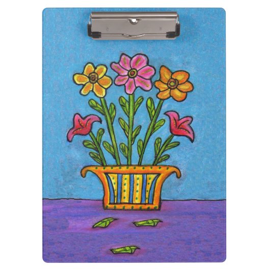  Bouquet Flowers Vase Folk Art Klembord (Voorkant)