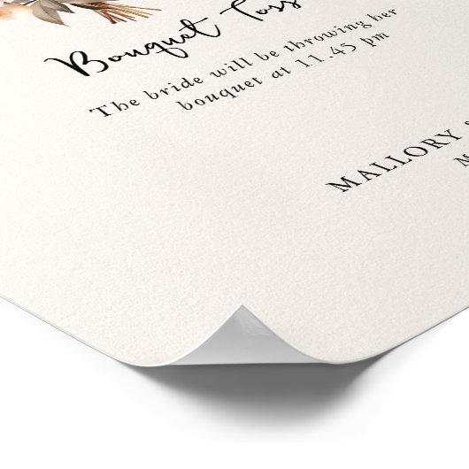 Bouquet gooien neutrale bruiloft receptie informat poster (Hoek)