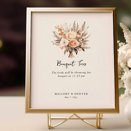 Bouquet gooien neutrale bruiloft receptie informat poster